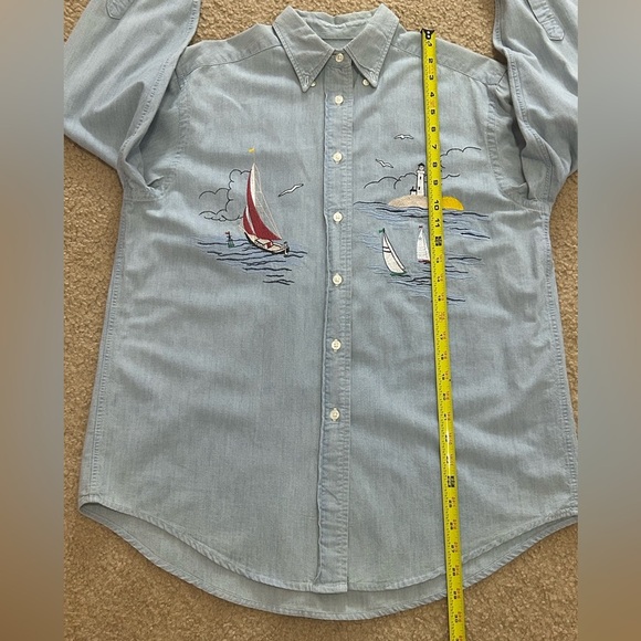 Vintage Ruff Hewn Women’s Medium Denim Embroidered Nautical Blouse - Picture 6 of 7